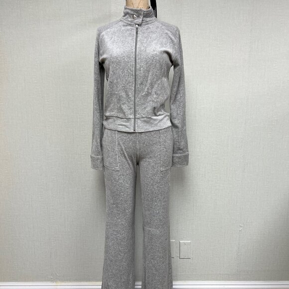 Vintage New Y2K Deadstock Rampage Velour Track Suit Pants Jacket Gray Medium - Picture 1 of 8